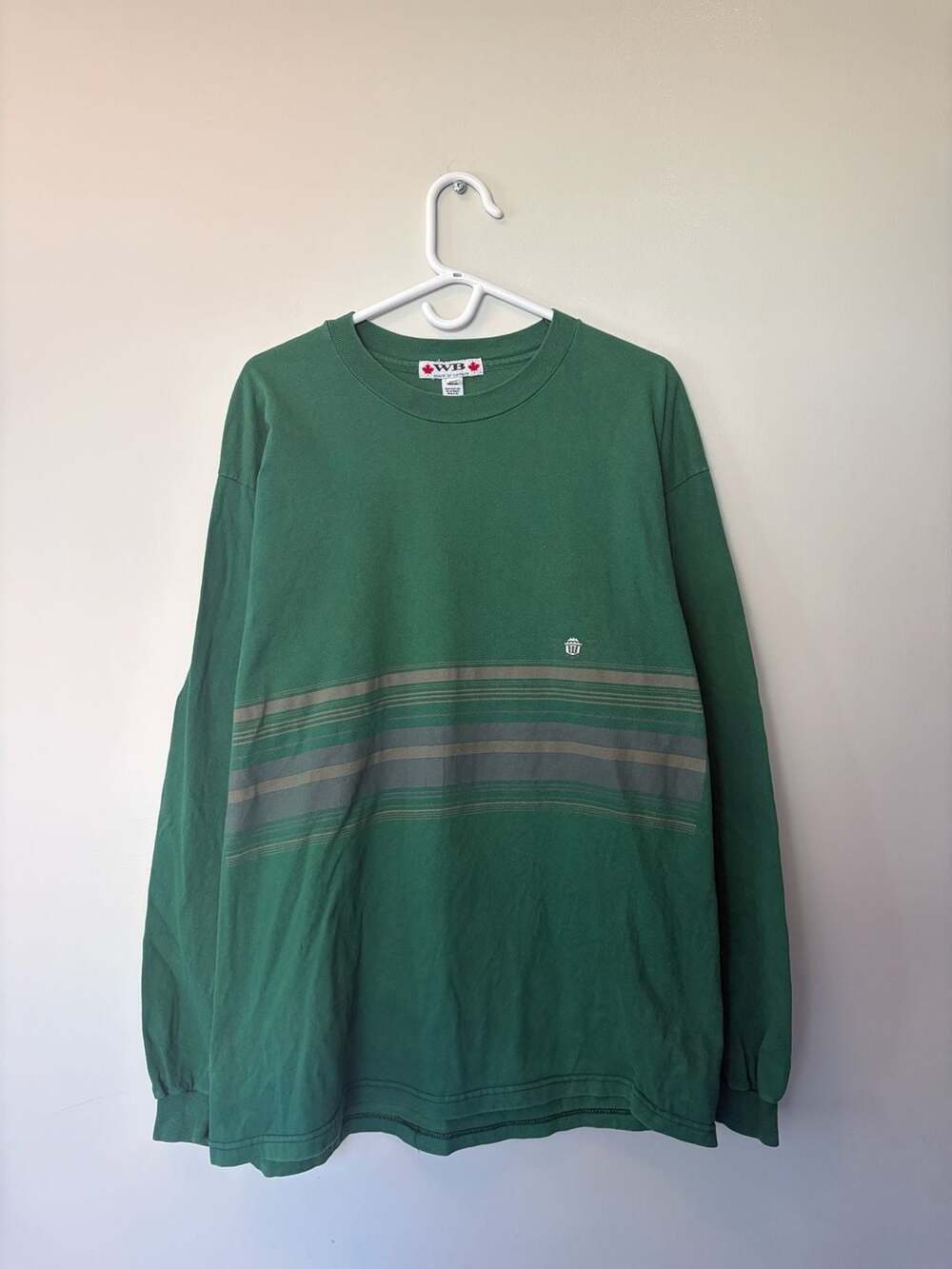 Vintage Westbeach Striped Long Sleeve T-Shirt Green Size XL Made in Canada